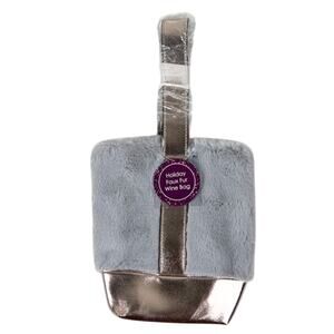 NWT Gray Holiday Faux Fur Wine Bag Gift Carrier Winter Bottle Tote Luxe Glam